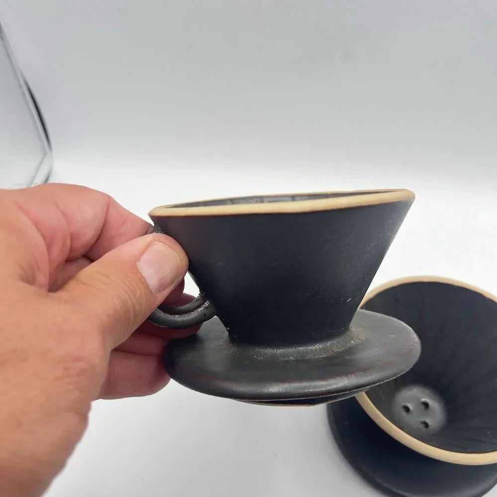Stoneware Pour Over Drip Coffee Holder, Handmade, Thick Pottery - Set 2